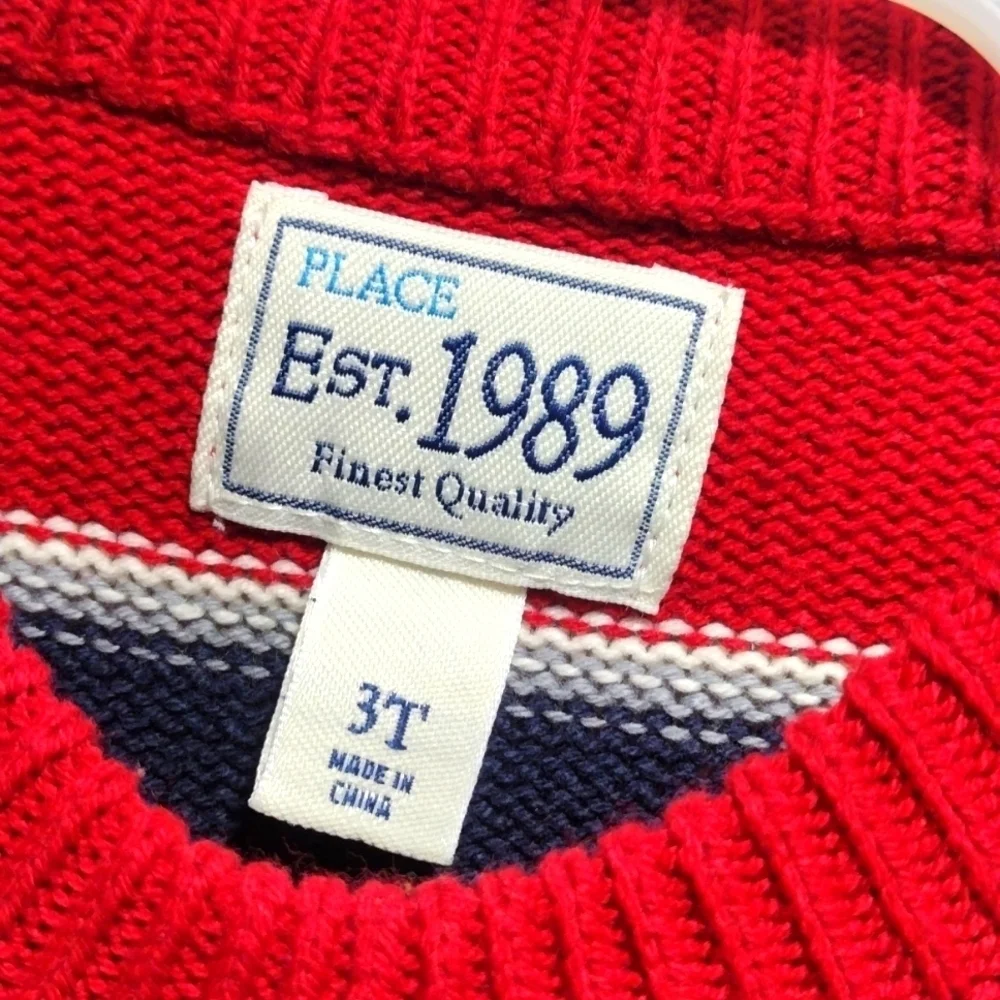 The Children’s Place Boys Sweater 3T – Blue Gray Red White Stripes | Cozy Kids